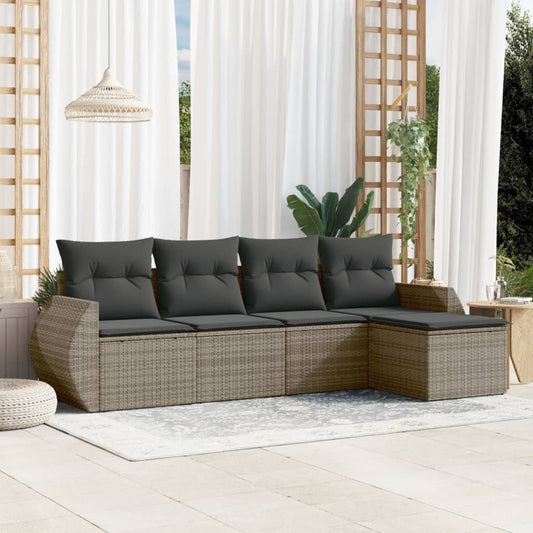 5-delige Loungeset met kussens poly rattan grijs