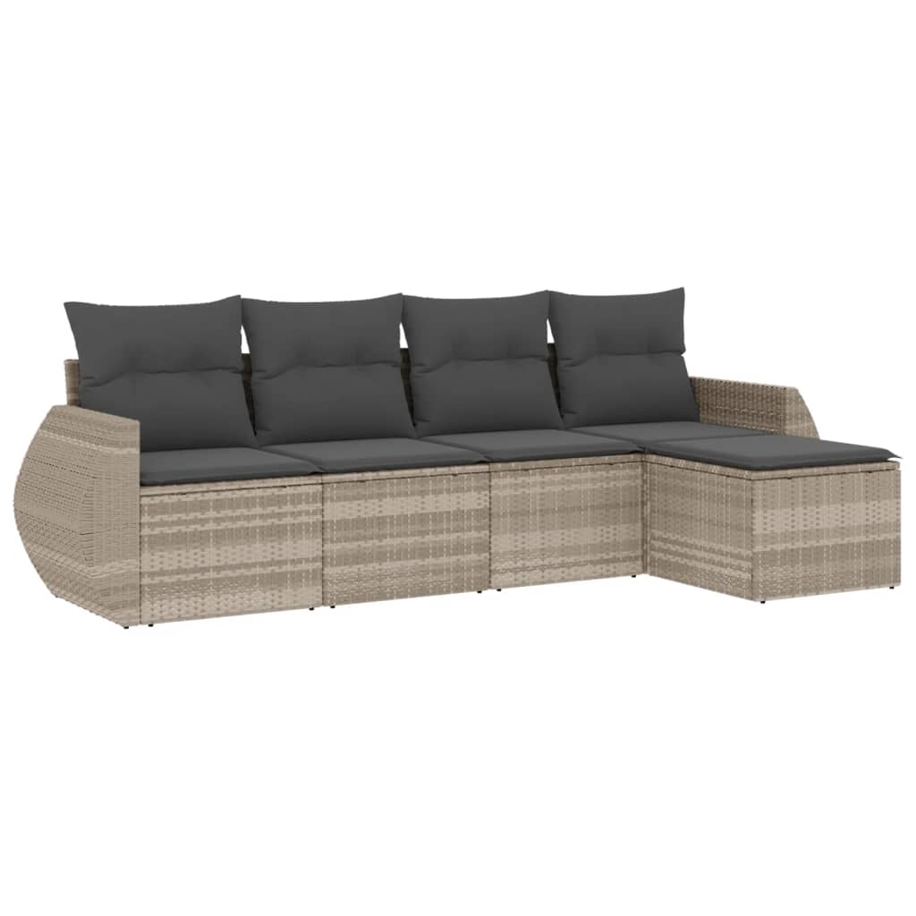 5-delige Loungeset met kussens poly rattan lichtgrijs