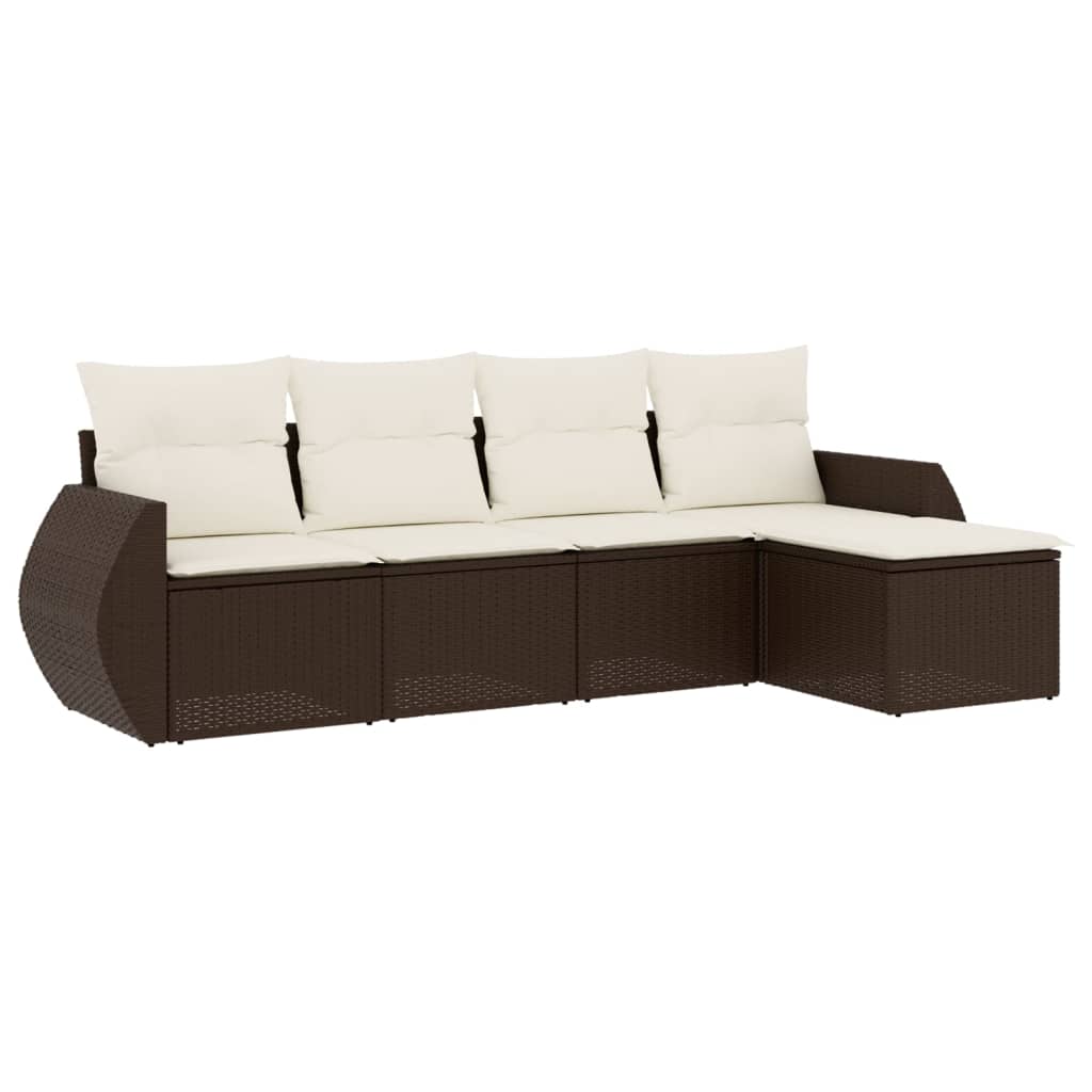 5-delige Loungeset met kussens poly rattan bruin