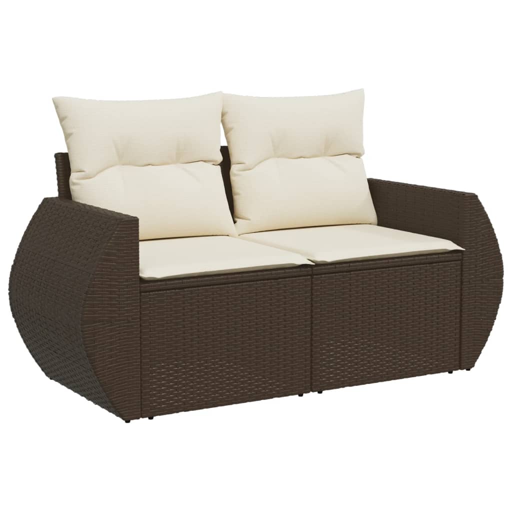 5-delige Loungeset met kussens poly rattan bruin