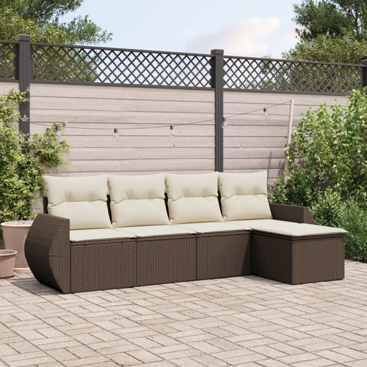 5-delige Loungeset met kussens poly rattan bruin