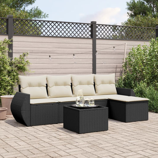 6-delige Loungeset met kussens poly rattan zwart Tuinsets | Creëer jouw Trendy Thuis | Gratis bezorgd & Retour | Trendy.nl