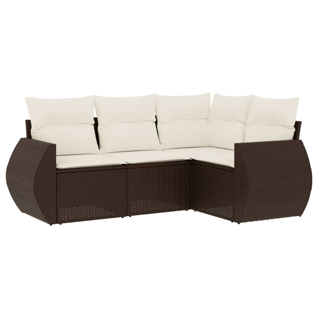 4-delige Loungeset met kussens poly rattan bruin