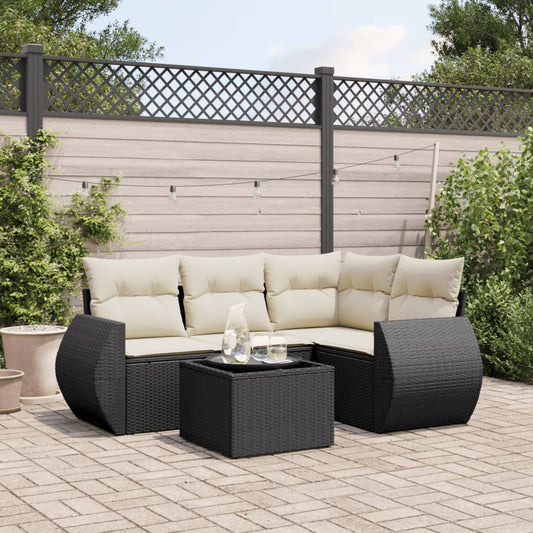 5-delige Loungeset met kussens poly rattan zwart Tuinsets | Creëer jouw Trendy Thuis | Gratis bezorgd & Retour | Trendy.nl