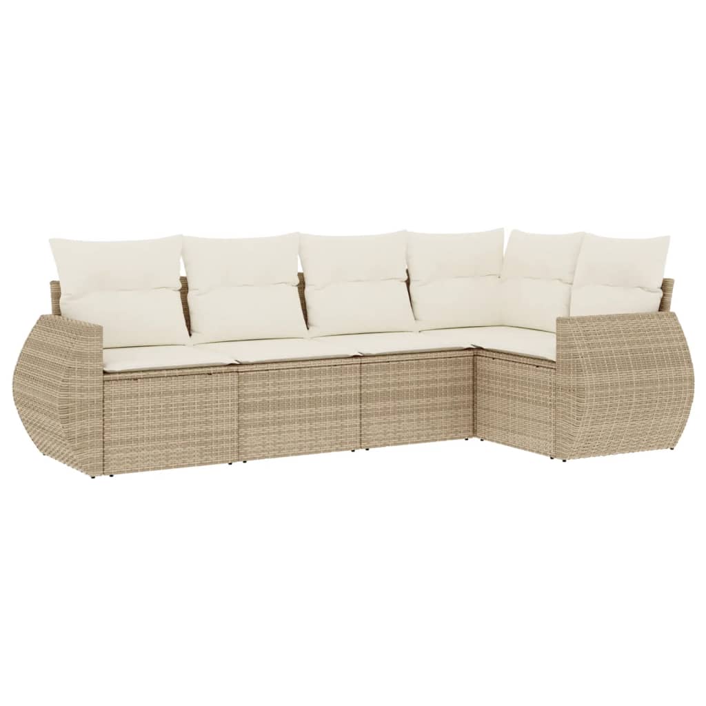 5-delige Loungeset met kussens poly rattan beige