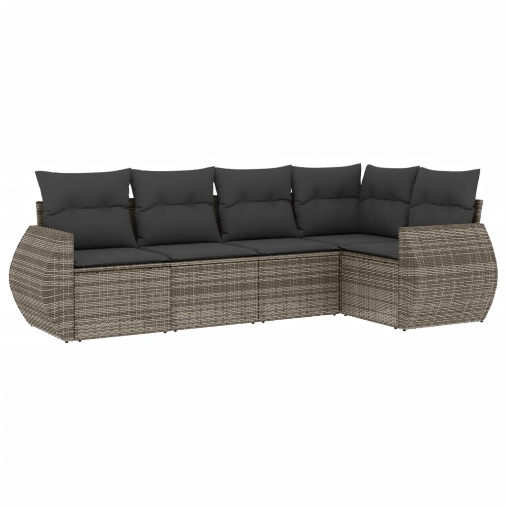 5-delige Loungeset met kussens poly rattan grijs