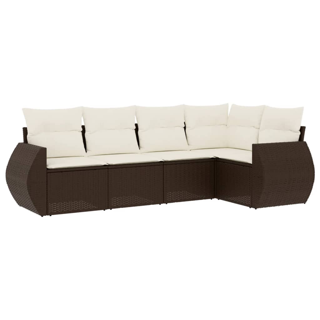 5-delige Loungeset met kussens poly rattan bruin