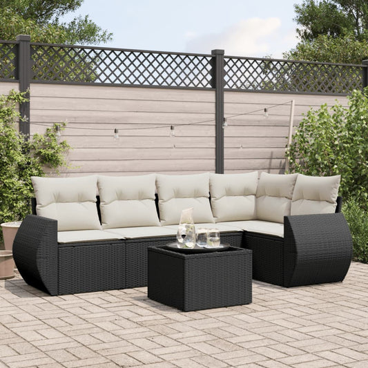 6-delige Loungeset met kussens poly rattan zwart Tuinsets | Creëer jouw Trendy Thuis | Gratis bezorgd & Retour | Trendy.nl