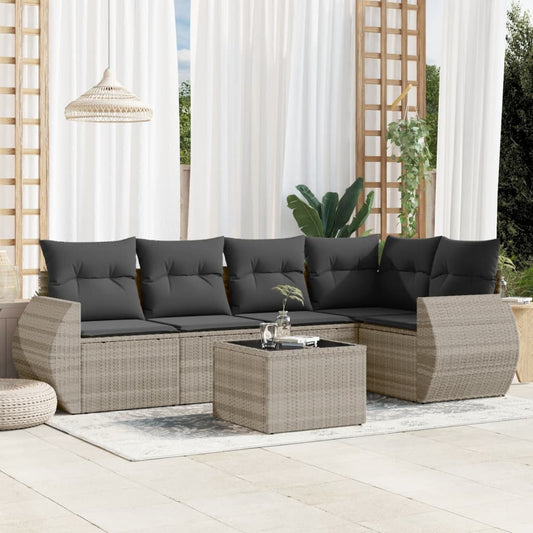 6-delige Loungeset met kussens poly rattan lichtgrijs