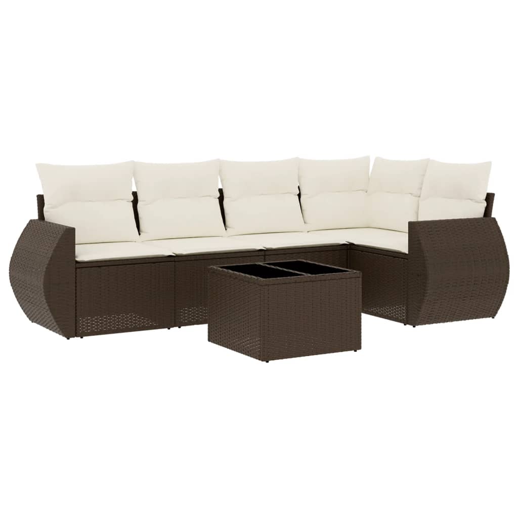 6-delige Loungeset met kussens poly rattan bruin