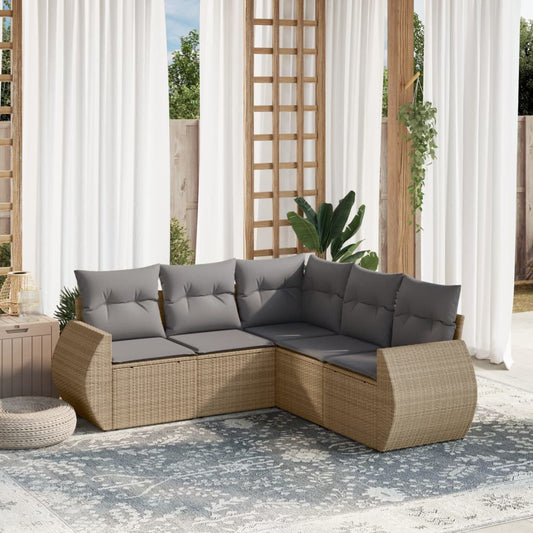 5-delige Loungeset met kussens poly rattan beige Tuinsets | Creëer jouw Trendy Thuis | Gratis bezorgd & Retour | Trendy.nl