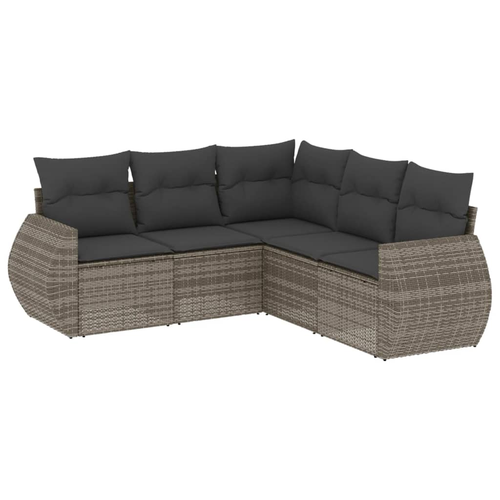 5-delige Loungeset met kussens poly rattan grijs