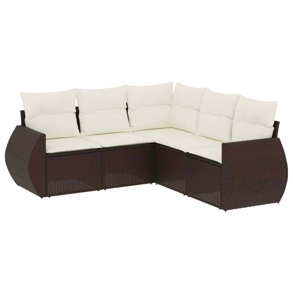 5-delige Loungeset met kussens poly rattan bruin