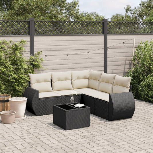 6-delige Loungeset met kussens poly rattan zwart Tuinsets | Creëer jouw Trendy Thuis | Gratis bezorgd & Retour | Trendy.nl