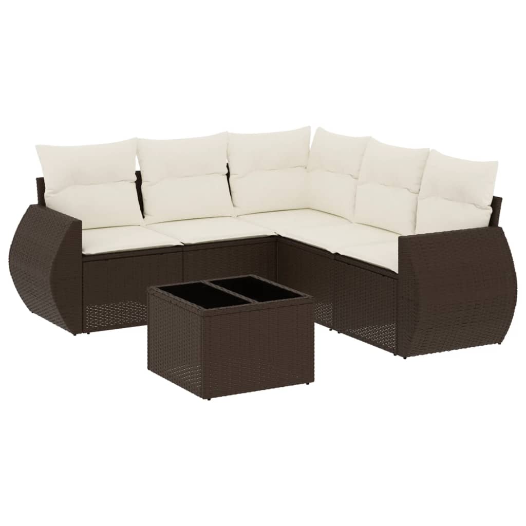 6-delige Loungeset met kussens poly rattan bruin