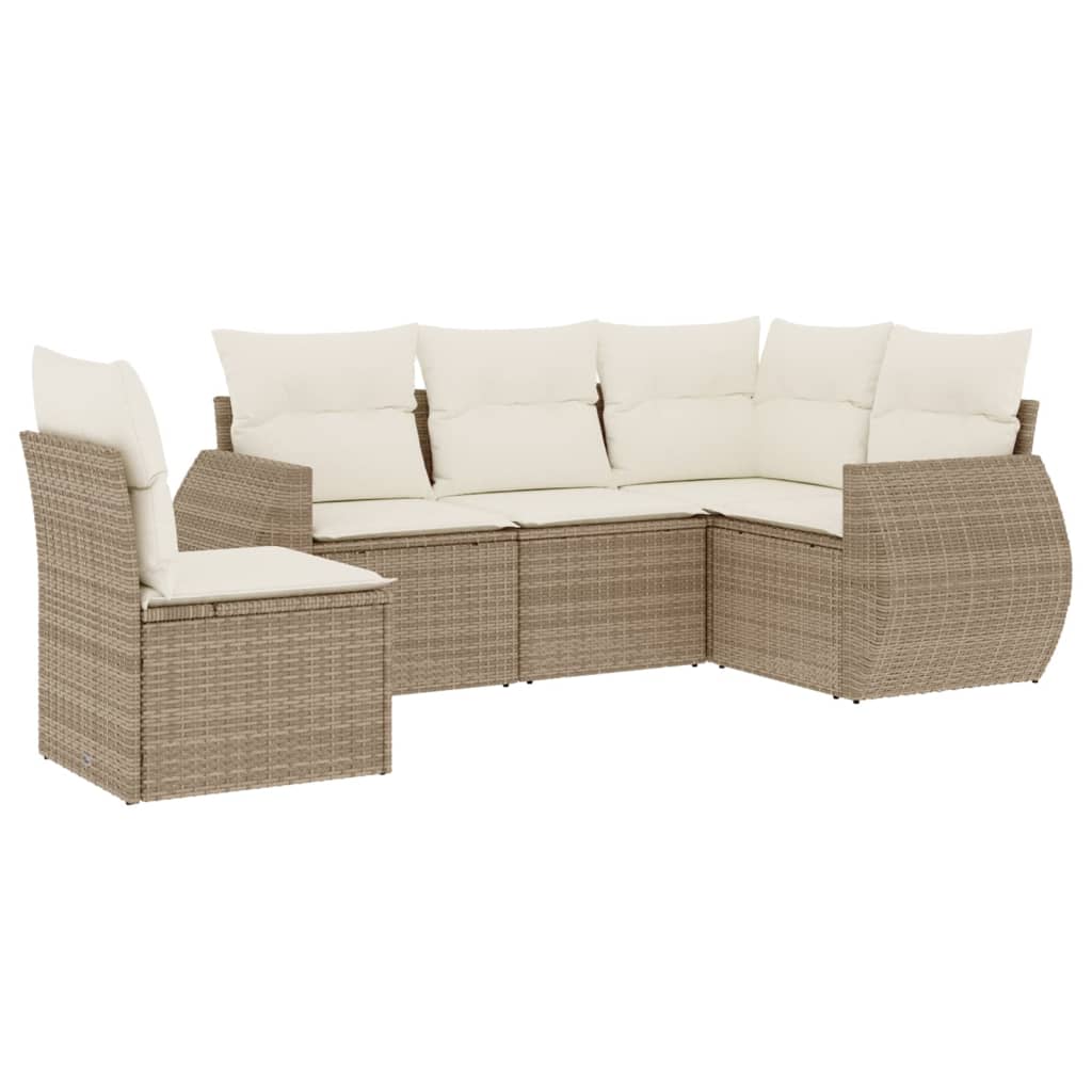 5-delige Loungeset met kussens poly rattan beige