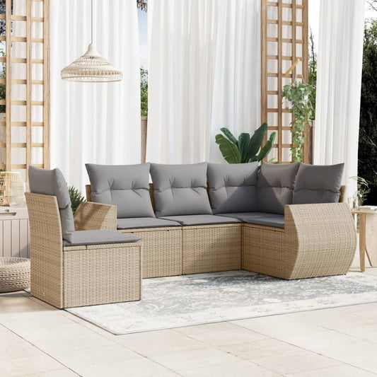 5-delige Loungeset met kussens poly rattan beige Tuinsets | Creëer jouw Trendy Thuis | Gratis bezorgd & Retour | Trendy.nl