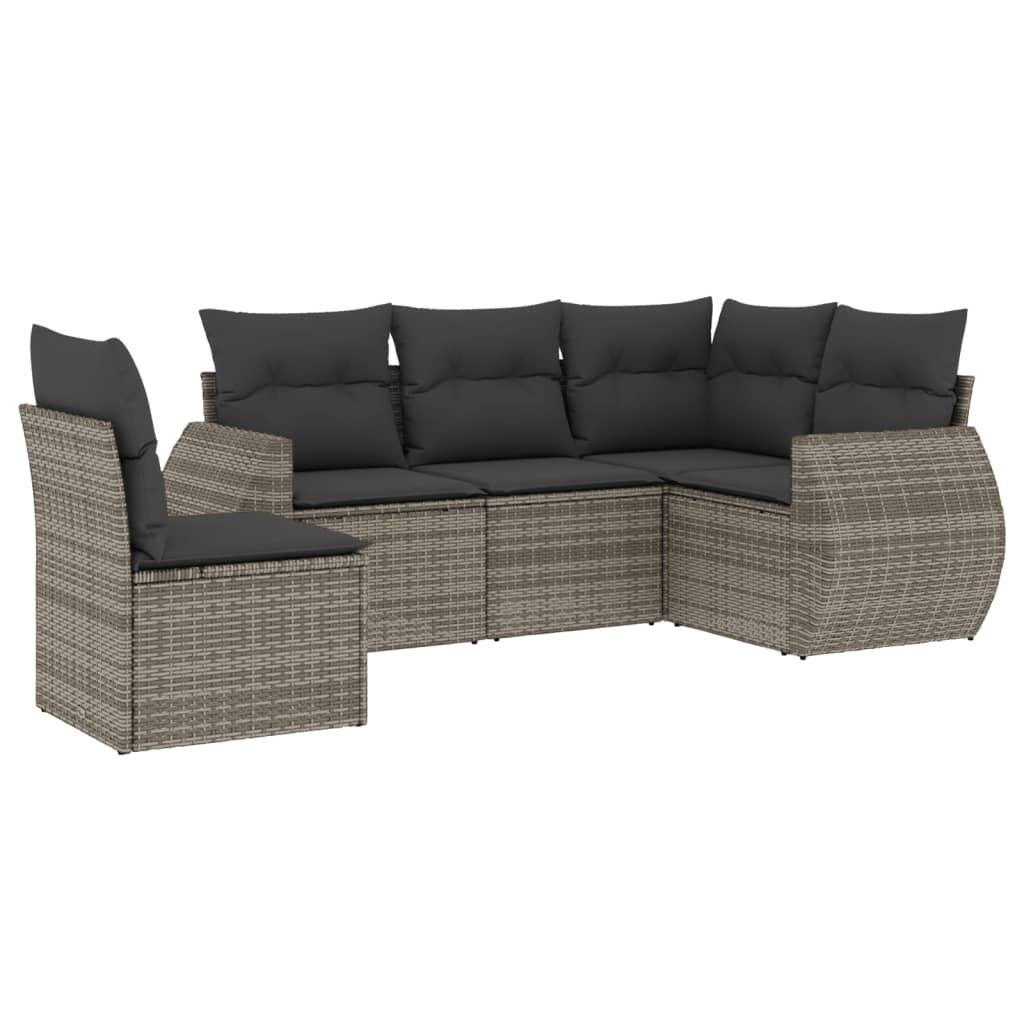 5-delige Loungeset met kussens poly rattan grijs