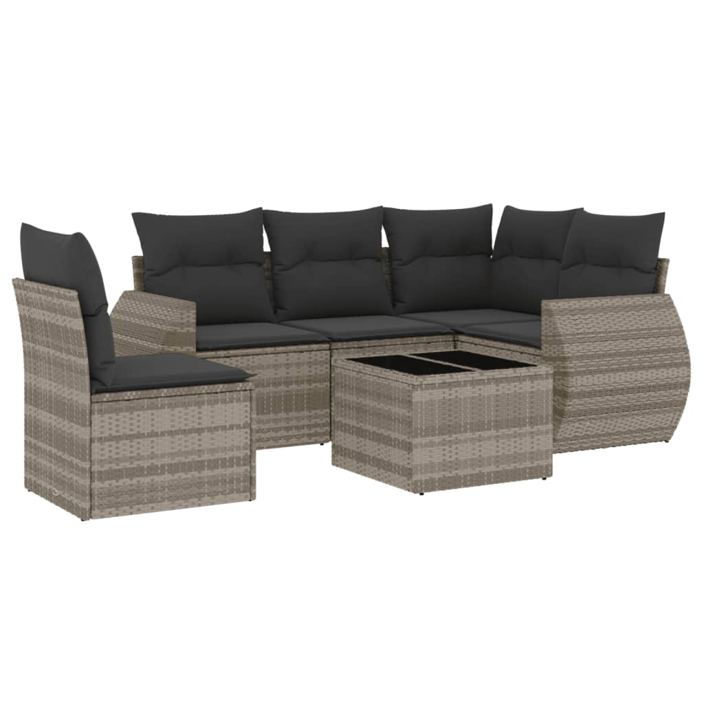 6-delige Loungeset met kussens poly rattan lichtgrijs