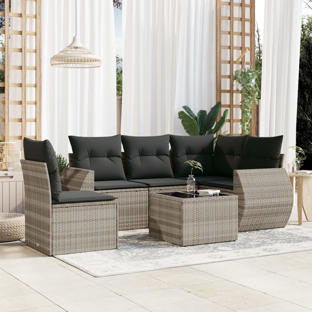 6-delige Loungeset met kussens poly rattan lichtgrijs