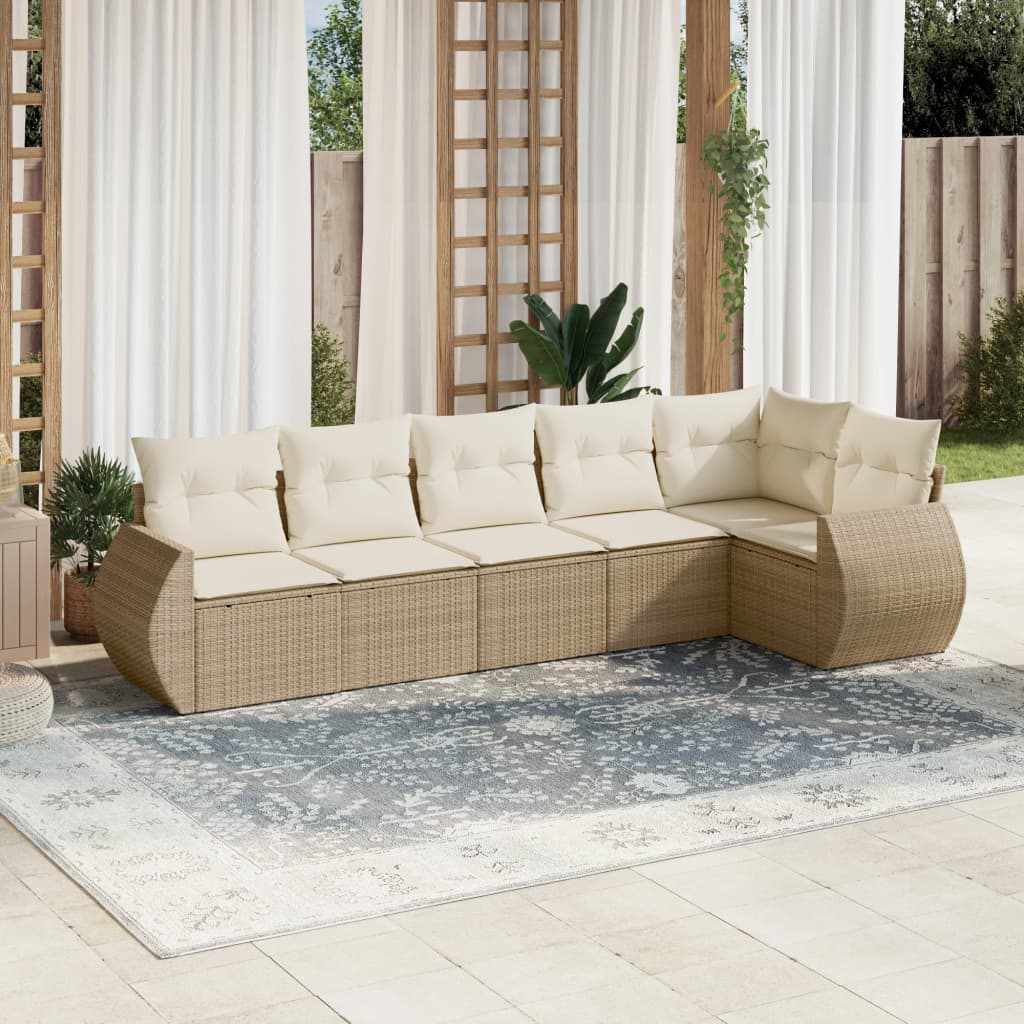 6-delige Loungeset met kussens poly rattan beige Tuinsets | Creëer jouw Trendy Thuis | Gratis bezorgd & Retour | Trendy.nl