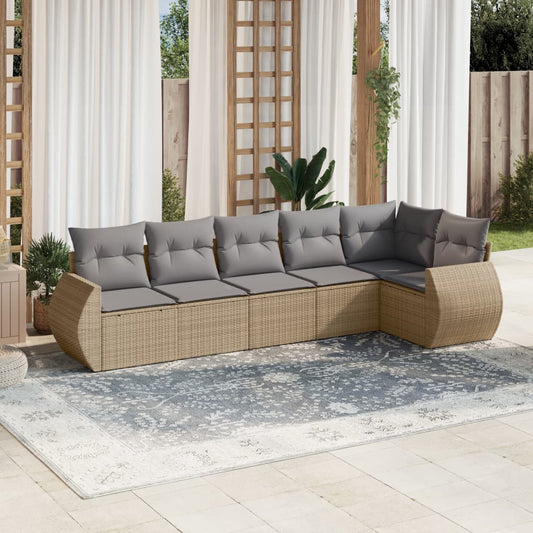 6-delige Loungeset met kussens poly rattan beige Tuinsets | Creëer jouw Trendy Thuis | Gratis bezorgd & Retour | Trendy.nl