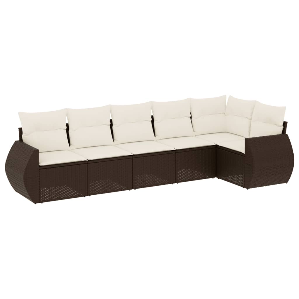 6-delige Loungeset met kussens poly rattan bruin