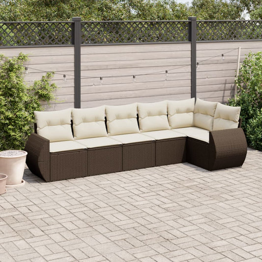 6-delige Loungeset met kussens poly rattan bruin