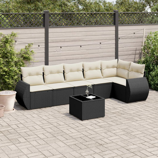 7-delige Loungeset met kussens poly rattan zwart Tuinsets | Creëer jouw Trendy Thuis | Gratis bezorgd & Retour | Trendy.nl