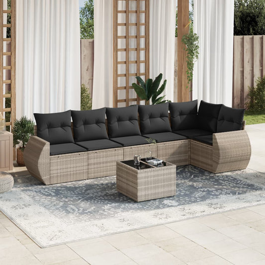 7-delige Loungeset met kussens poly rattan lichtgrijs Tuinsets | Creëer jouw Trendy Thuis | Gratis bezorgd & Retour | Trendy.nl