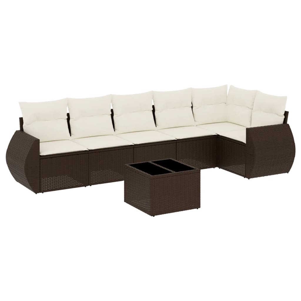 7-delige Loungeset met kussens poly rattan bruin