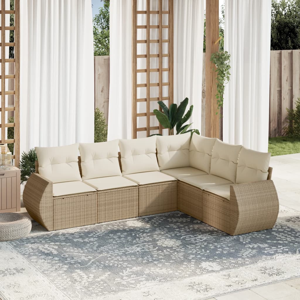 6-delige Loungeset met kussens poly rattan beige Tuinsets | Creëer jouw Trendy Thuis | Gratis bezorgd & Retour | Trendy.nl