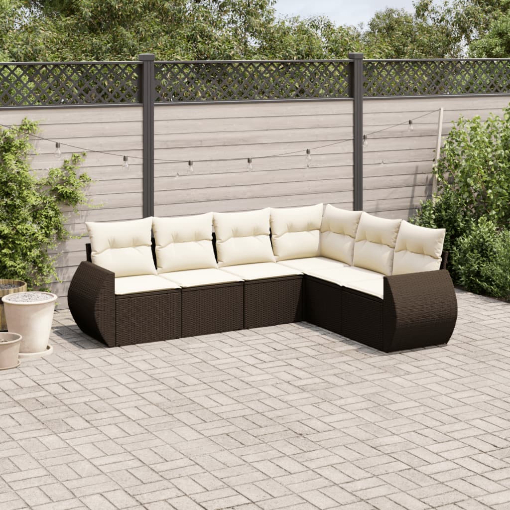 6-delige Loungeset met kussens poly rattan bruin