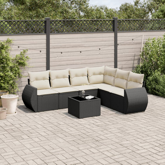 7-delige Loungeset met kussens poly rattan zwart Tuinsets | Creëer jouw Trendy Thuis | Gratis bezorgd & Retour | Trendy.nl