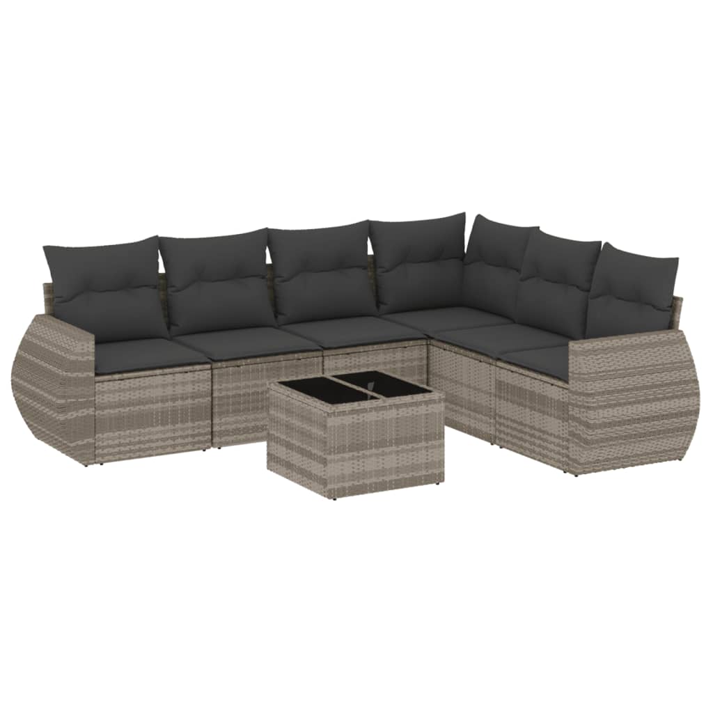 7-delige Loungeset met kussens poly rattan lichtgrijs