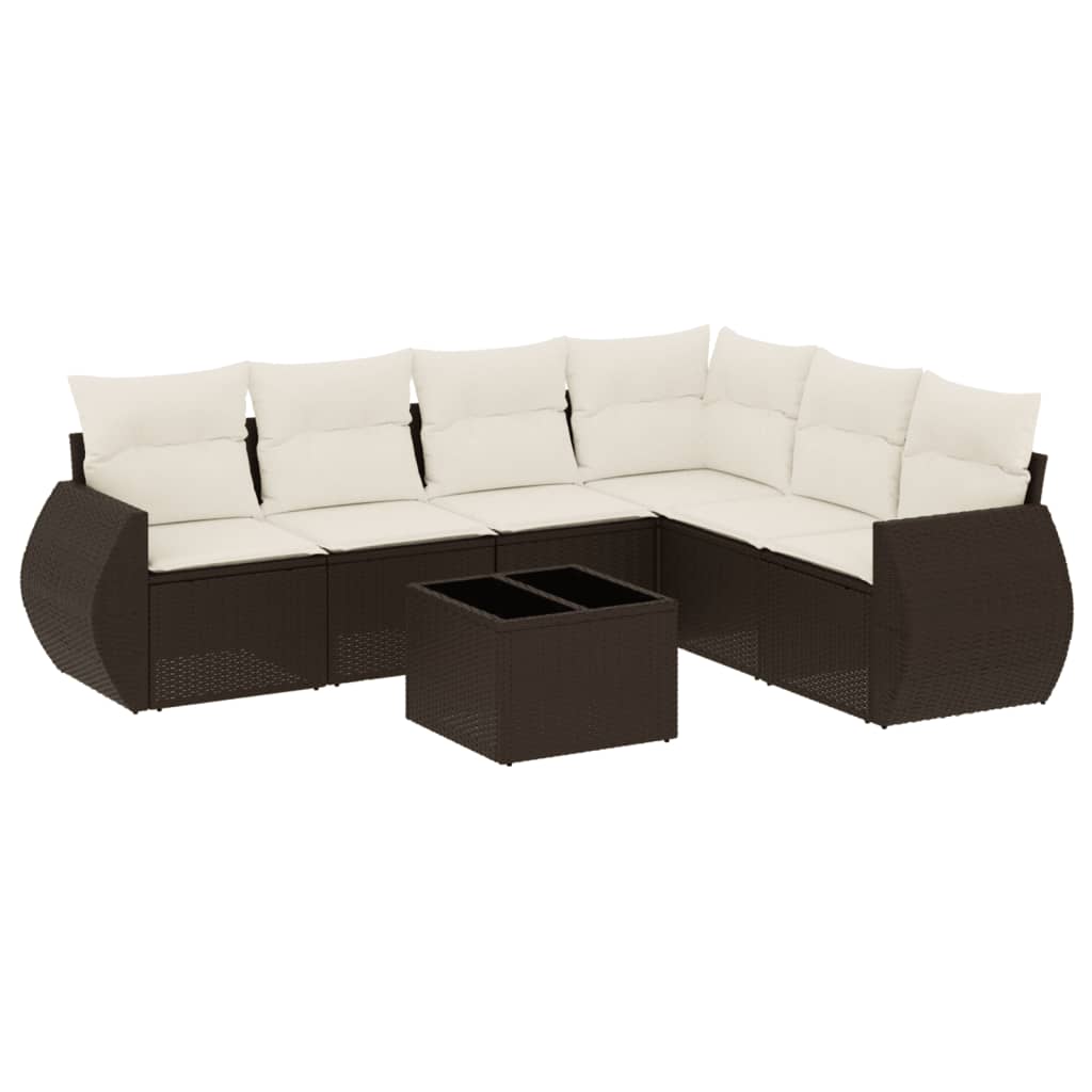 7-delige Loungeset met kussens poly rattan bruin