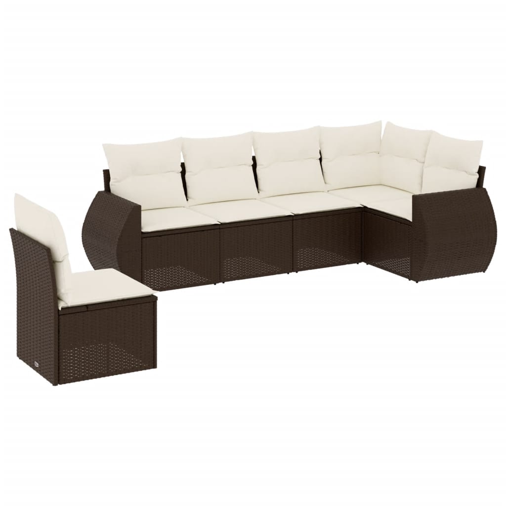 6-delige Loungeset met kussens poly rattan bruin