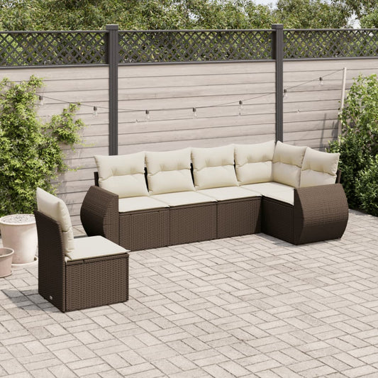 6-delige Loungeset met kussens poly rattan bruin