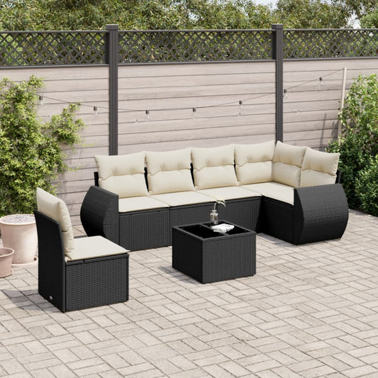 7-delige Loungeset met kussens poly rattan zwart Tuinsets | Creëer jouw Trendy Thuis | Gratis bezorgd & Retour | Trendy.nl