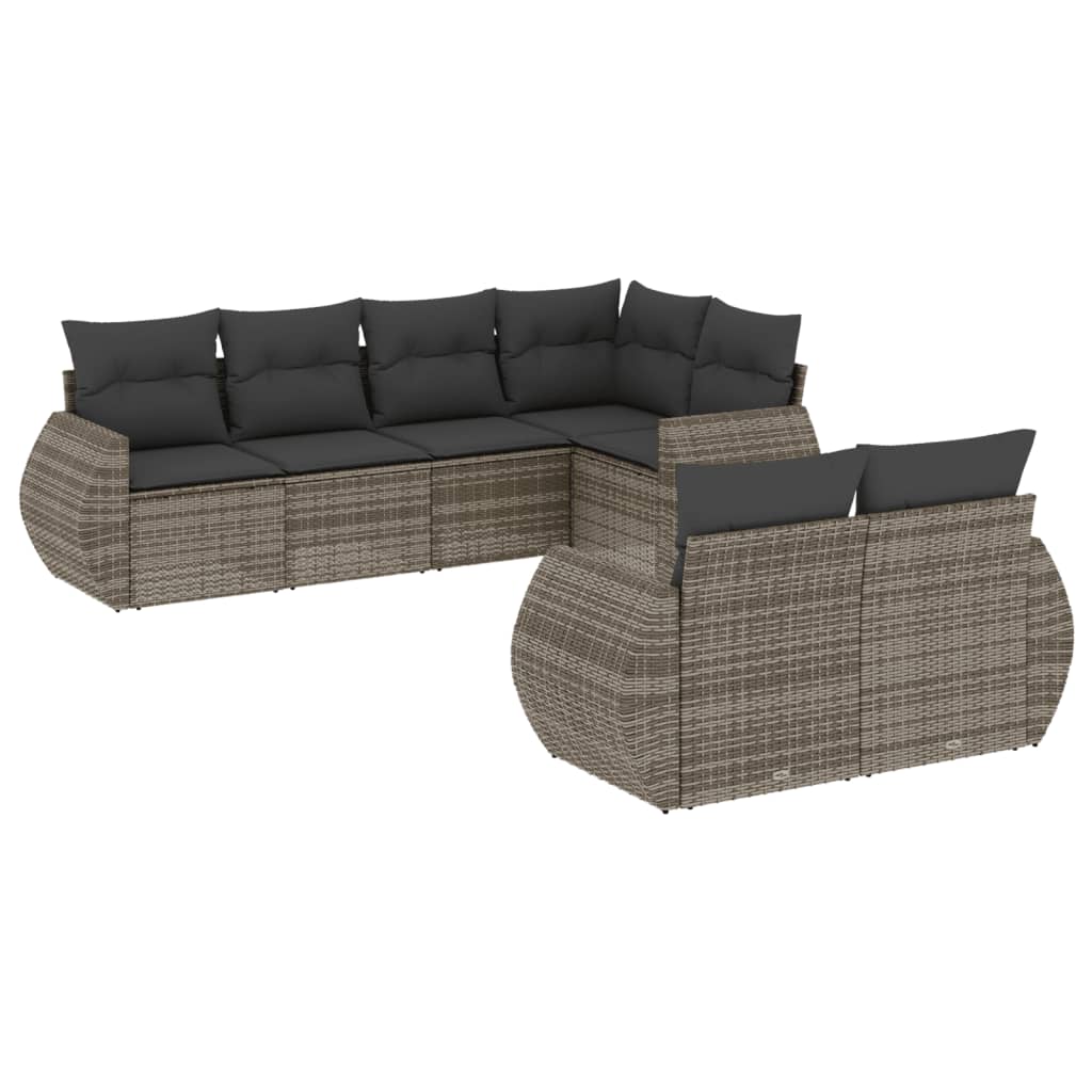 7-delige Loungeset met kussens poly rattan grijs