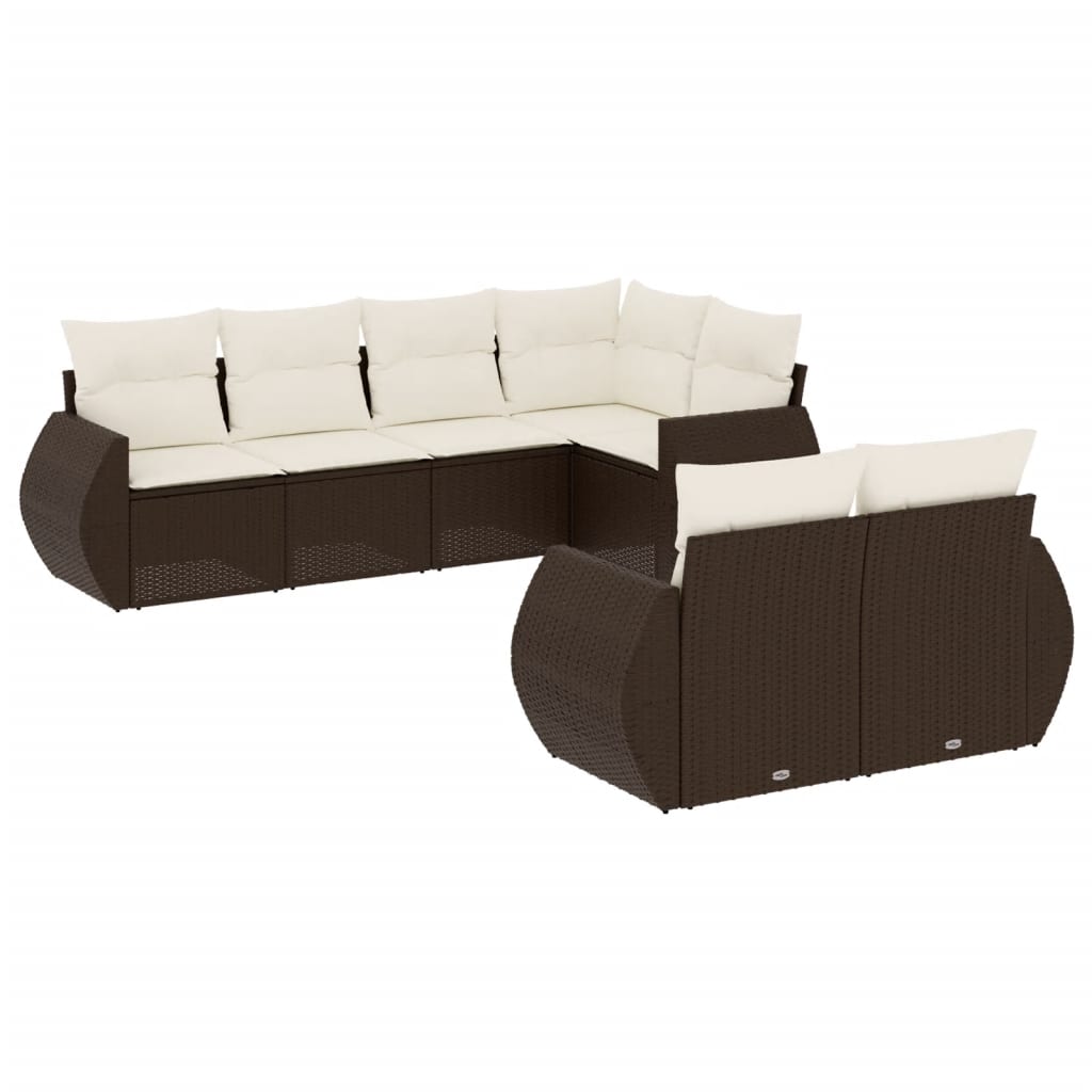 7-delige Loungeset met kussens poly rattan bruin