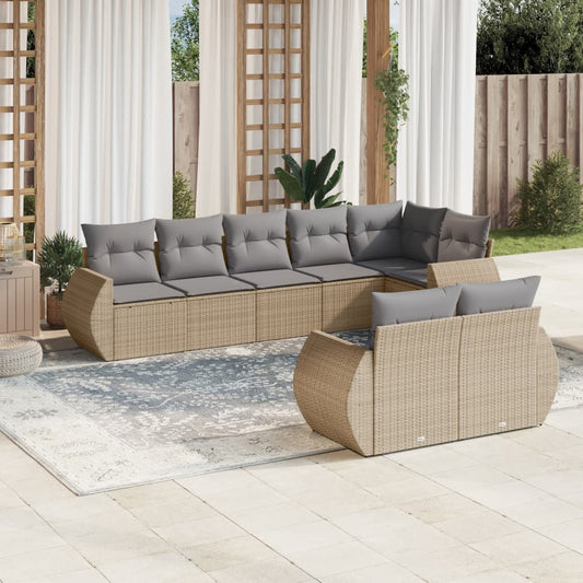 8-delige Loungeset met kussens poly rattan beige