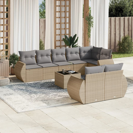 9-delige Loungeset met kussens poly rattan beige