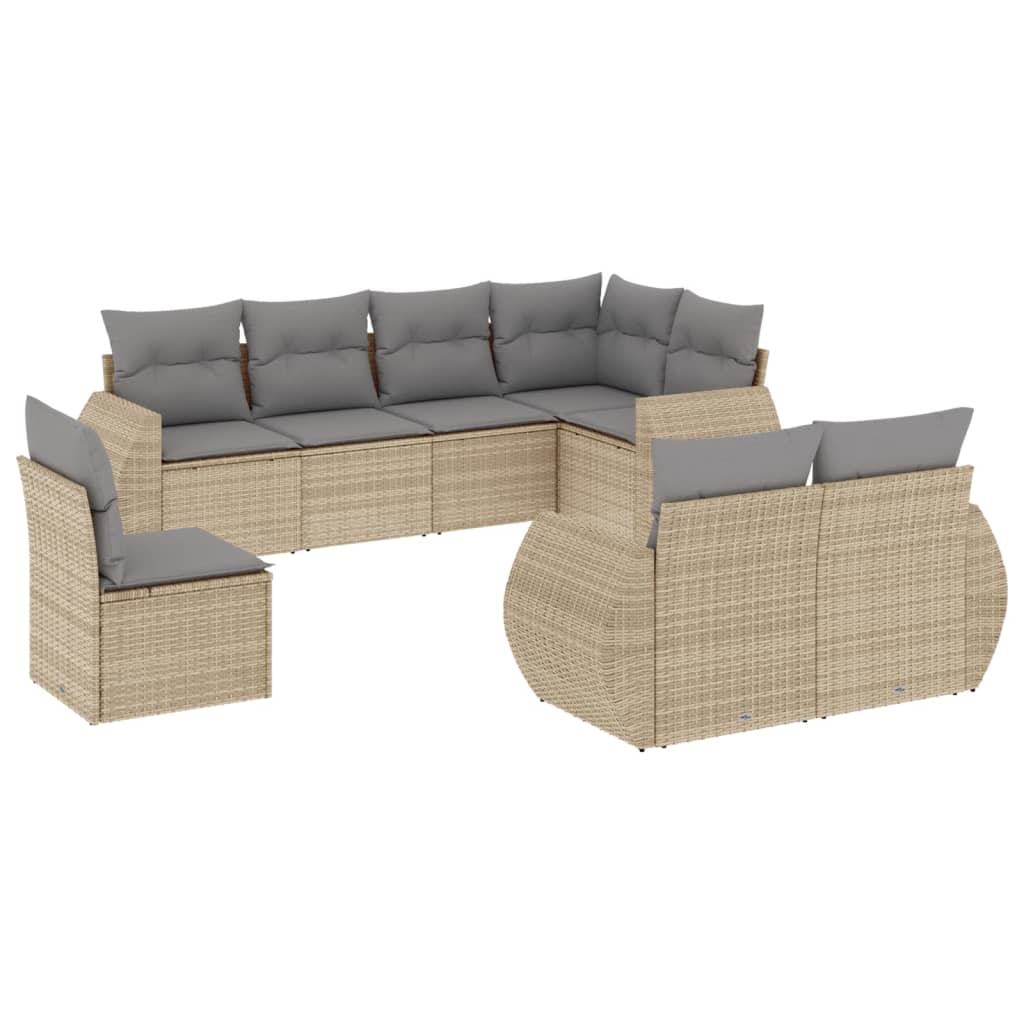 8-delige Loungeset met kussens poly rattan beige