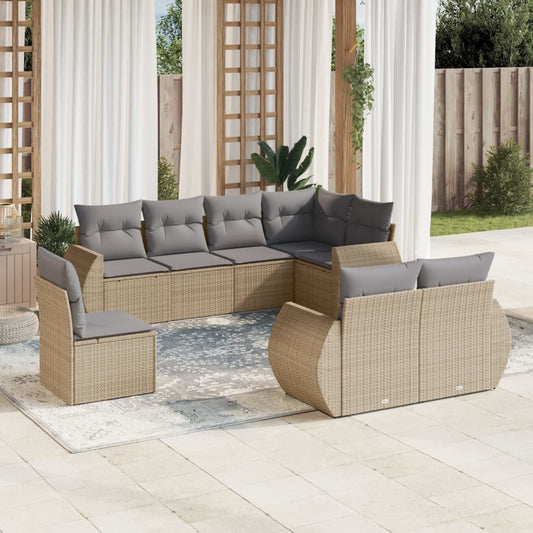 8-delige Loungeset met kussens poly rattan beige