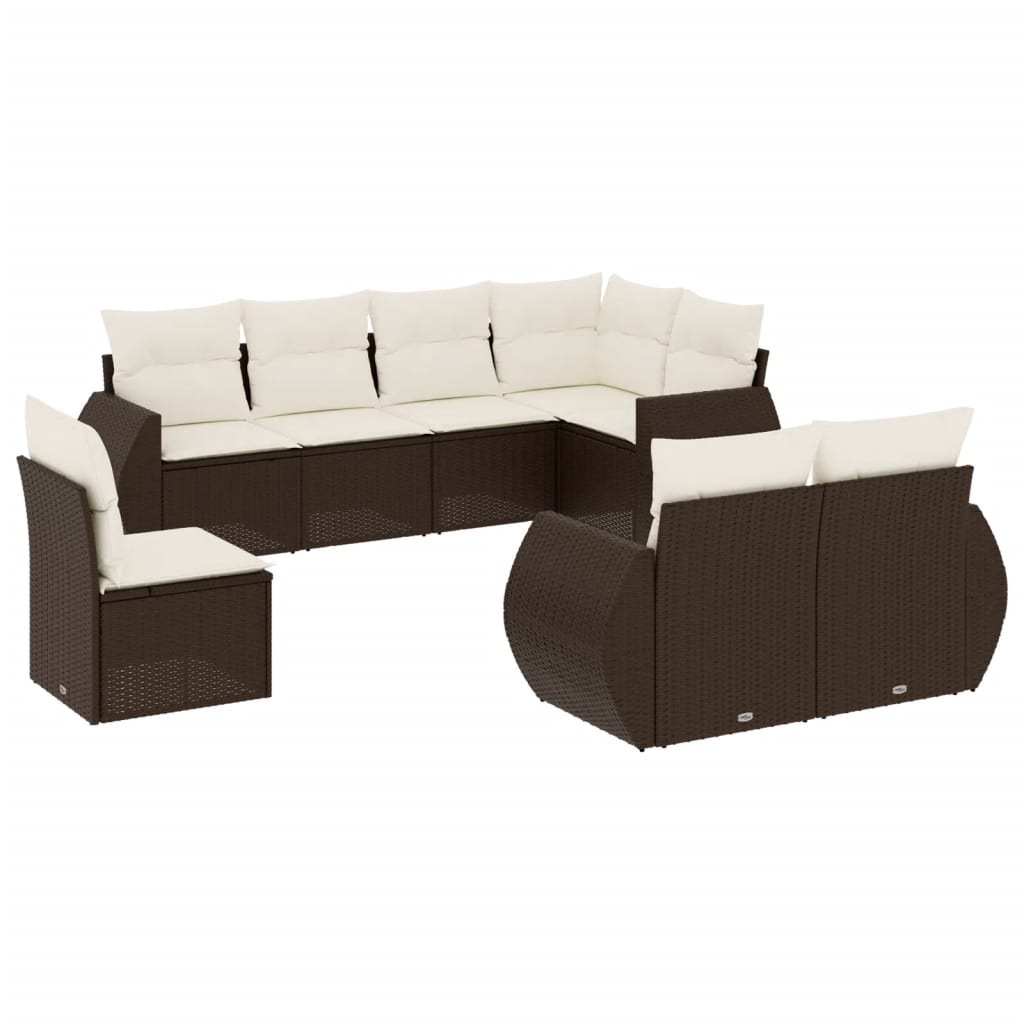 8-delige Loungeset met kussens poly rattan bruin