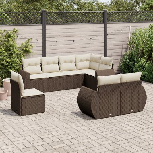 8-delige Loungeset met kussens poly rattan bruin