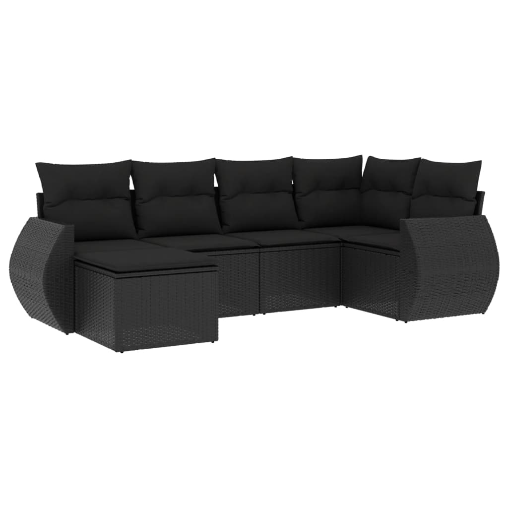 6-delige Loungeset met kussens poly rattan zwart Modulaire tuinbanken | Creëer jouw Trendy Thuis | Gratis bezorgd & Retour | Trendy.nl