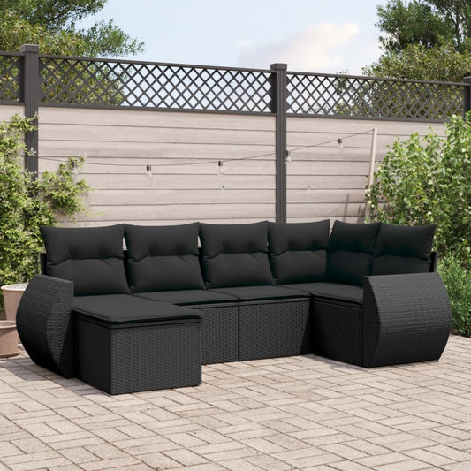 6-delige Loungeset met kussens poly rattan zwart Modulaire tuinbanken | Creëer jouw Trendy Thuis | Gratis bezorgd & Retour | Trendy.nl