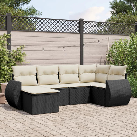 6-delige Loungeset met kussens poly rattan zwart Modulaire tuinbanken | Creëer jouw Trendy Thuis | Gratis bezorgd & Retour | Trendy.nl